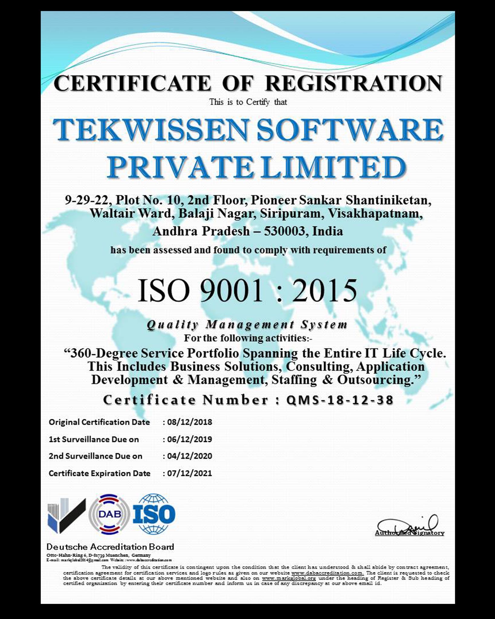 Certificate of ISO 9001:2015